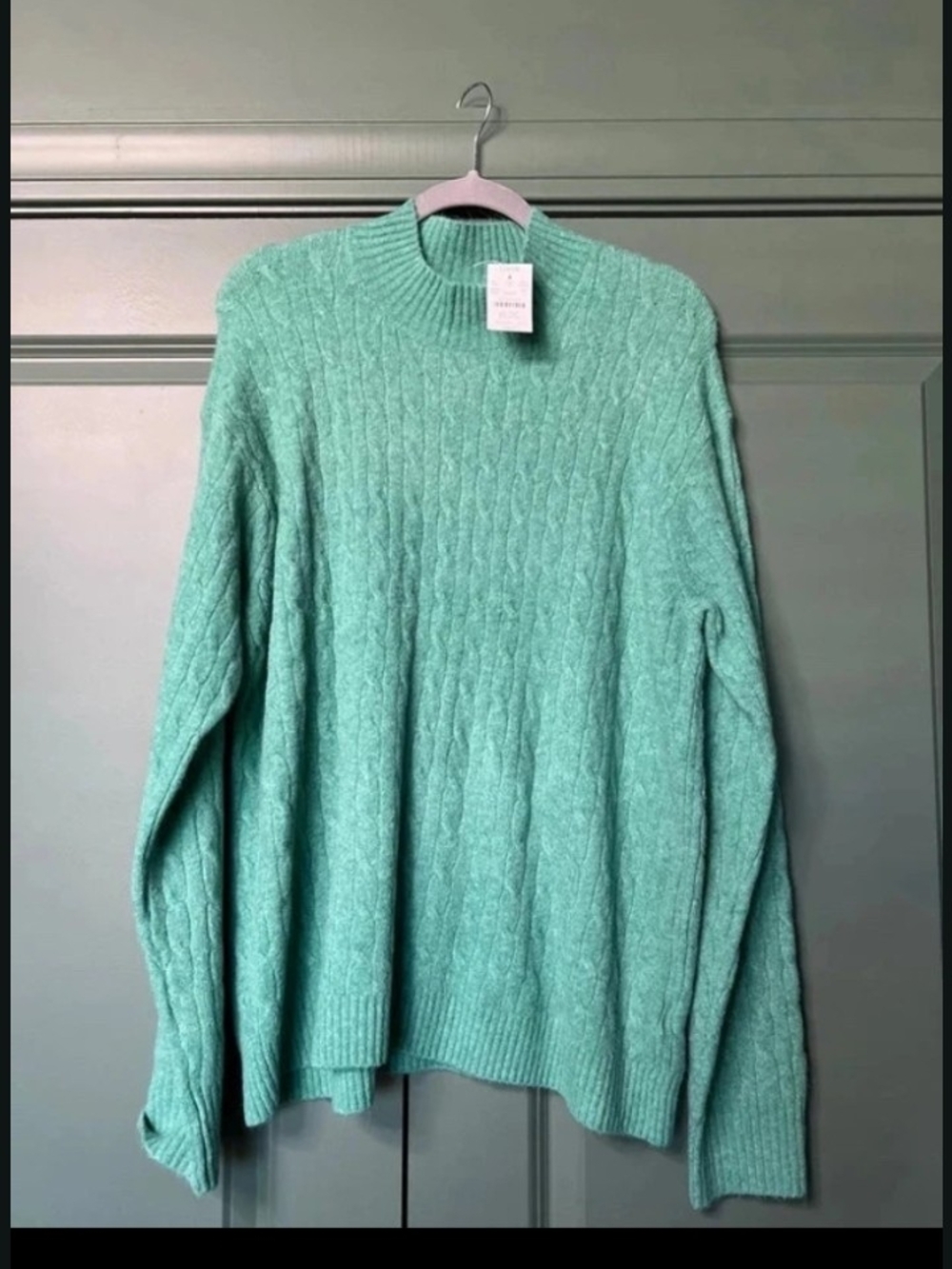 J Crew Cotton Merino Cable Turtleneck Green Sweater